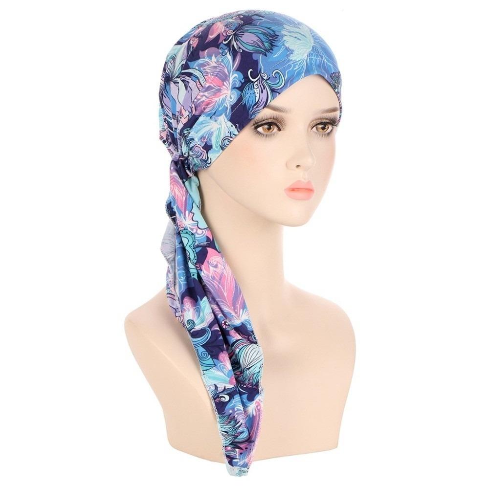 Hair Loss Cover Turban Hijab Elastic Stretch Flower Print Head Scarf Soft Chemo Hat Cap for Women