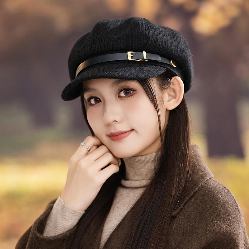 Flattening Cap Women, Beret Newsboy Hat for Small Face, British Style Autumn Winter Octagonal Hat
