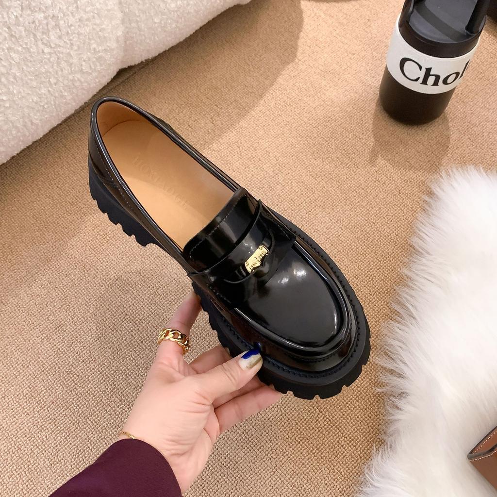 Bi Prepared Platform Single Shoes 2025 Autumn and Summer New First-layer Cowhide One-pedal Lazy Shoes Muffin Gold Coin Loafers Women
