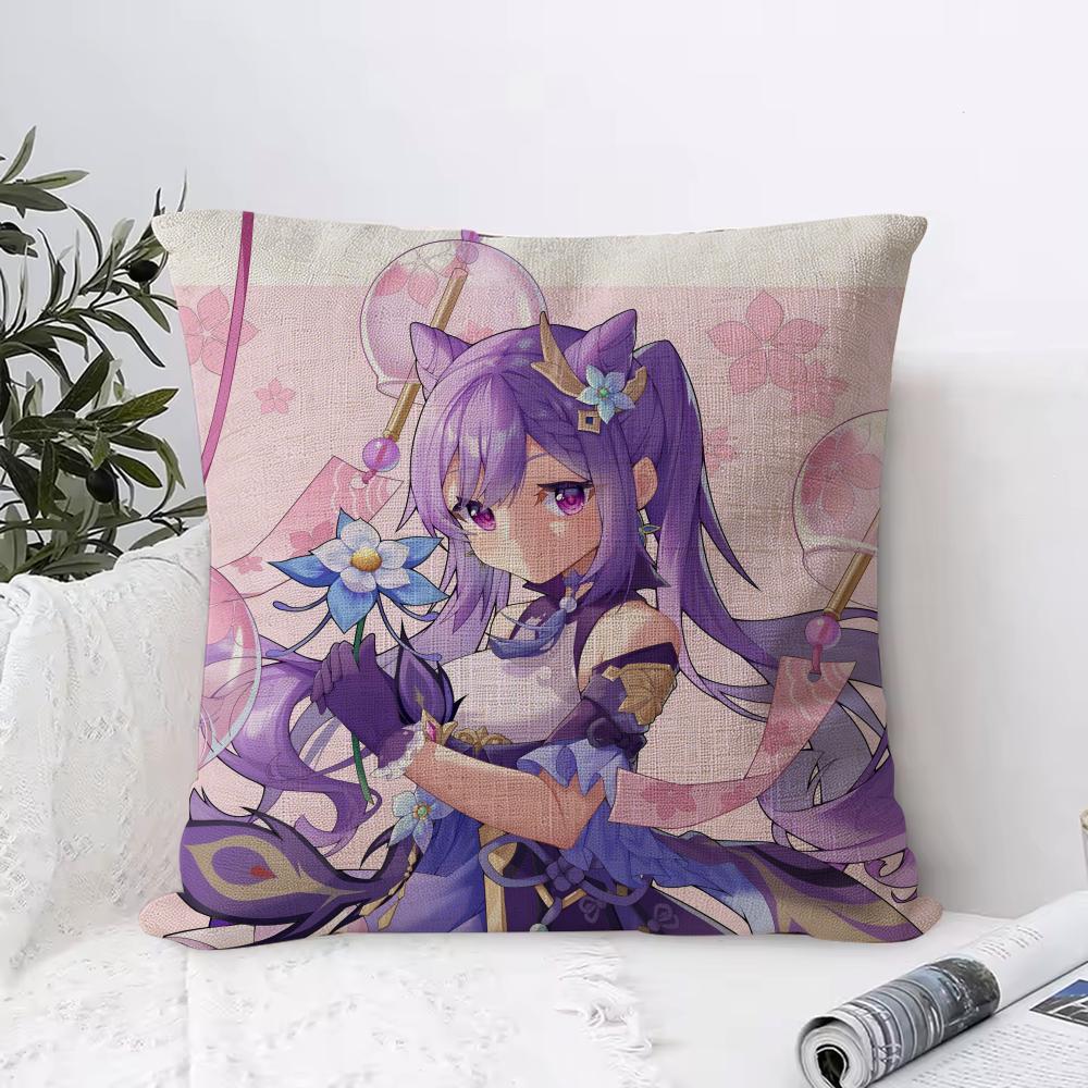 Genshin Impact Keqing Cushion Cover Eco Linen Pillow Case DoubleSided Print Breathable Durable Zipper Home Decor Gift