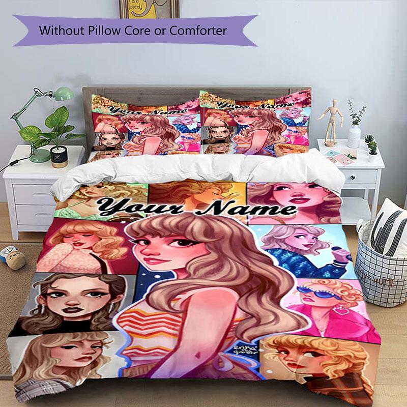 3PC Custom Name "Artistic Self-Portraits" Bedding Set Printed Bedding Set Duvet Cover Closure Includes 1 Duvet Cover & 2 Pillowcases for All Seasons B