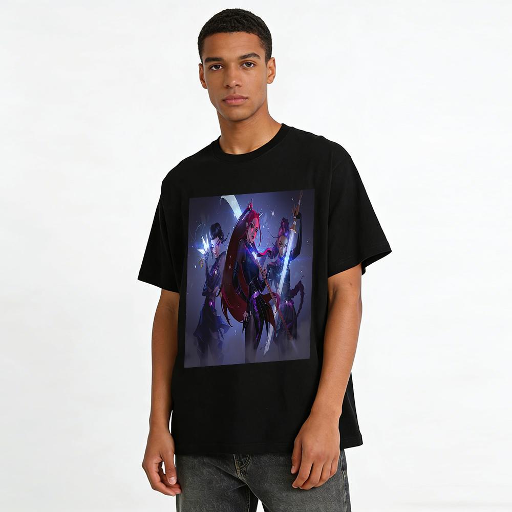 Cool Dark Style Anime Girl Warrior Print T-shirt Trendy Loose Casual Top For Women Pure cotton T-shirt