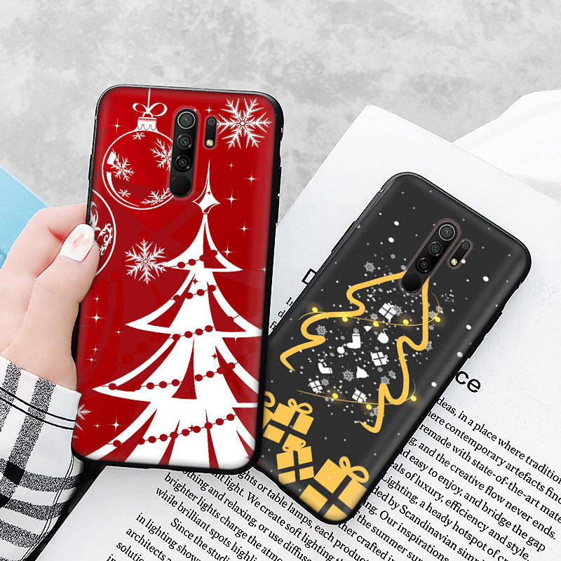 Black Case for Xiaomi Redmi 13C Note 9 iPhone XR 7 8 14 15 11 12 13 X XS Pro Max Samsung A25 S23 S24 FE Ultra Plus Christmas Tree