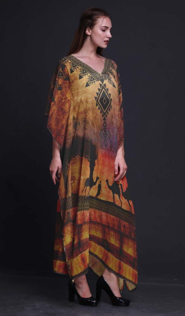 Phagun Camel Mughal Beach Kaftan Bikini Cover Up Womena    S Maxi Dress Long