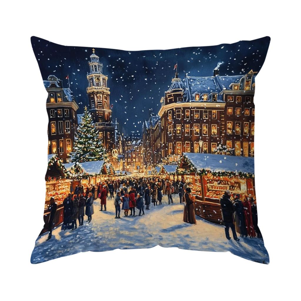 Christmas City Night View Cushions Pillowcase Polyester Cushion Cover Throw Pillow Pillowcover Home Car Sofa Decor