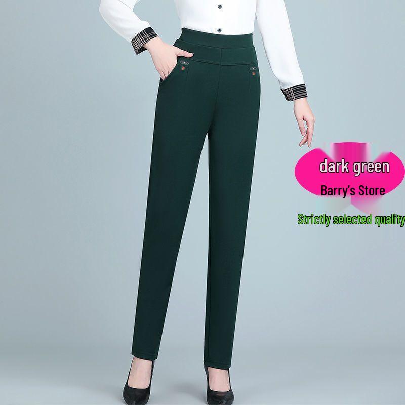 2026 Women's Plus Size Straight-Leg Elastic Waist Pants for Spring/Autumn - Loose Fit for Middle-Aged & Elderly