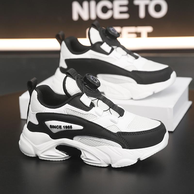 

2025 new dad shoes breathable mesh rotating buckle children s running shoes medium and older children s casual shoes 28