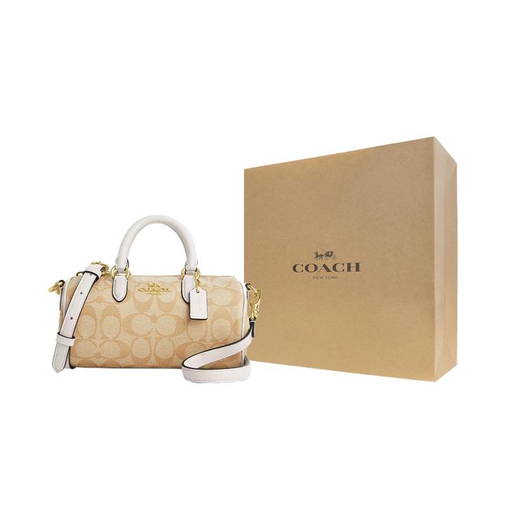 COACH Lacey Canvas With Leather Boston Bag, Handbag, Shoulder Bag, Crossbody Bag Small Womens Khaki