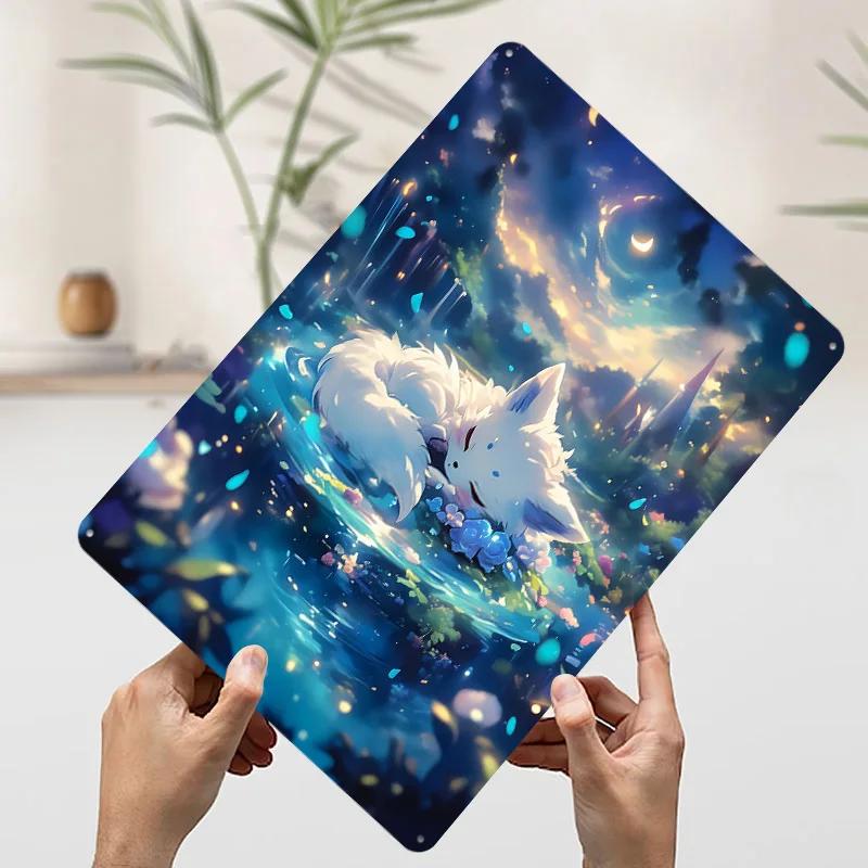Sleeping Fox in Fantasy Forest Printed Poster Customized Wall Art Retro Vintage Metal Tin Signs for Apartment Decoration Room