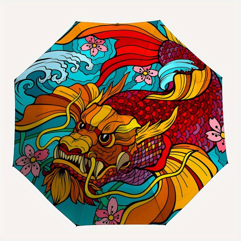 

1pc Dragon Design Automatic Open/Close Umbrella, Umbrella with cartoon Design, Portable Compact Umbrella for Men & Women, Good Holiday Gift