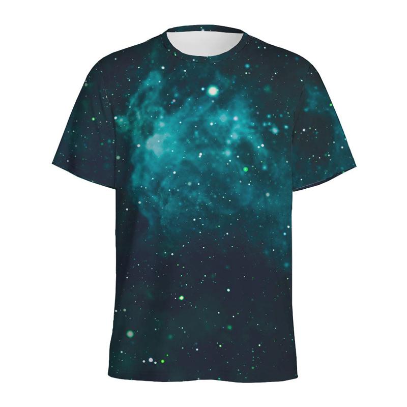 Χρωματιστό Μπλουζάκι με Μοτίβο Γαλαξία και Διαστήματος Ανδρικό Καλοκαιρινό με Στρογγυλή Λαιμόκοψη, Κοντό Μανίκι, 3D Εκτύπωση με Έναστρο Ουρανό, Τοπ, Street Φαρδύ T-Shirt