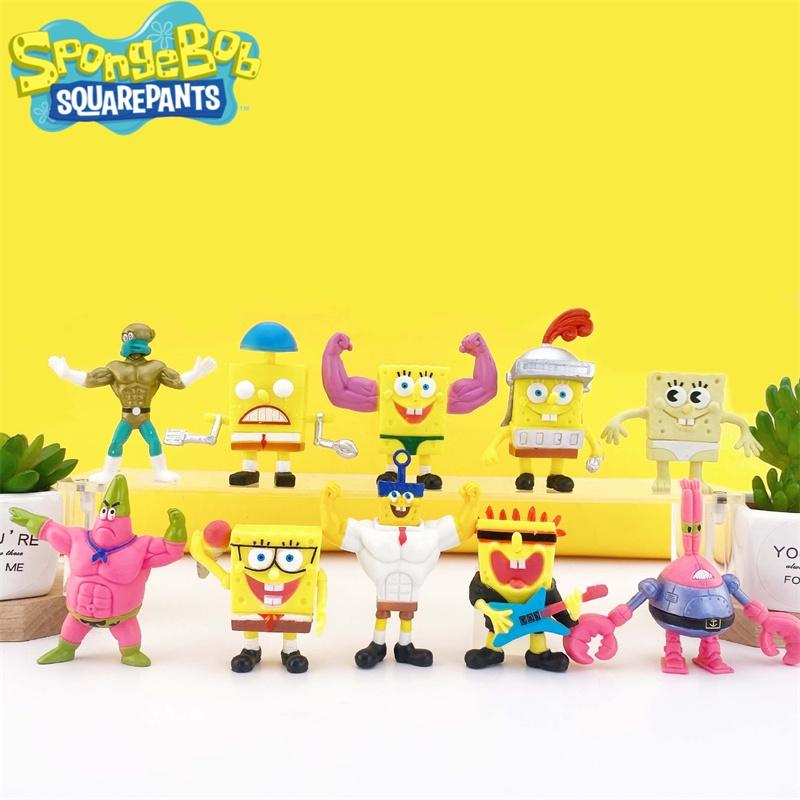 Colorful 10-piece Set Of Muscle Spongebob Cake Decorations