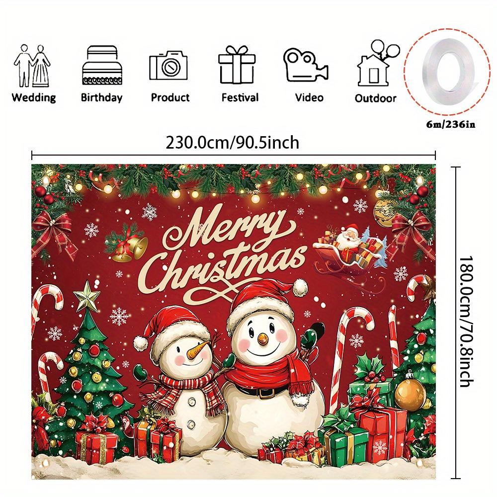 1 Piece of 2D Flat Christmas Polyester Background Fabric Featuring Snowman and Christmas Tree Patterns Festive Decoration