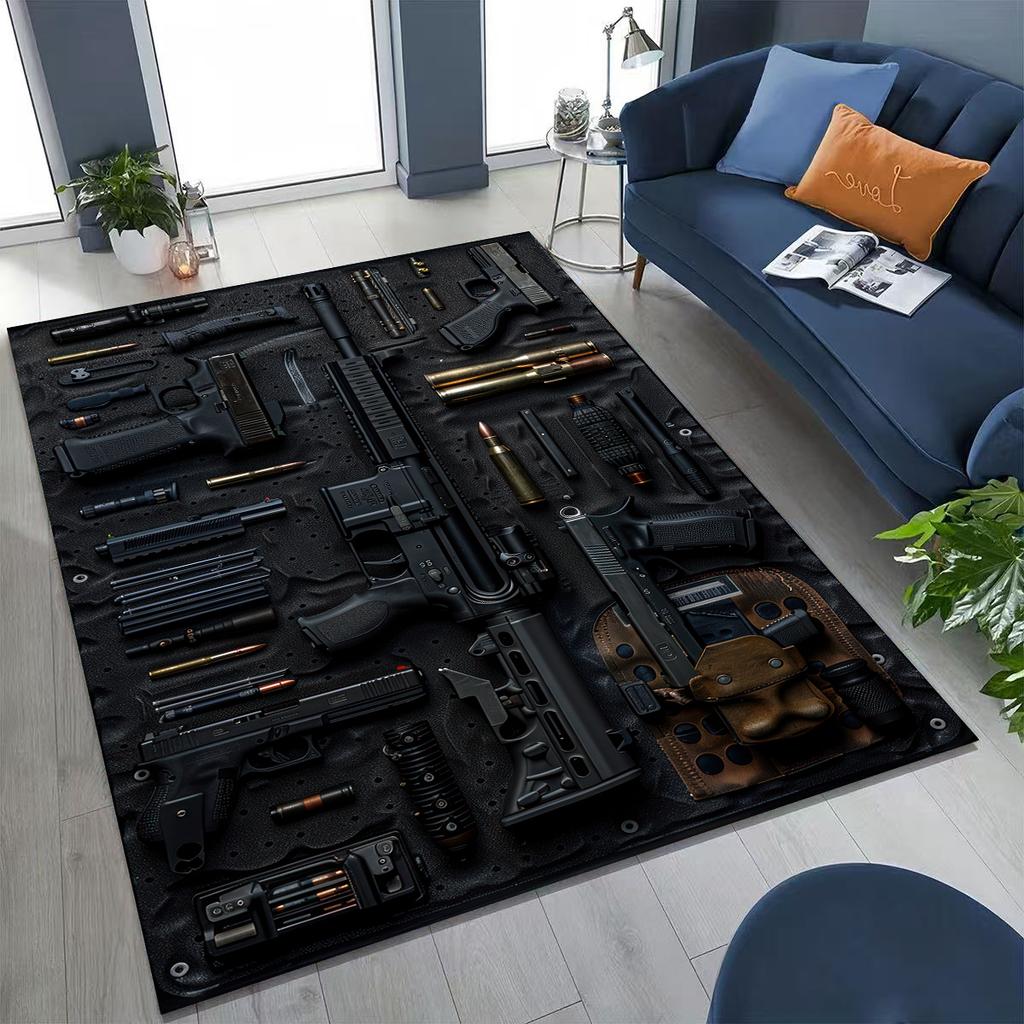 Holz Metall Waffenkoffer Boxx Militärausrüstung Moto Teppich für Schlafzimmer Wohnzimmer Sofa Zuhause Fußmatte Dekor, Kinder Spiel Rutschfeste Bodenmatte