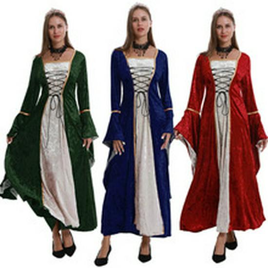 Abito Medievale-Retro Europeo Taglie Forti in Velluto con Lacci (S-5XL)