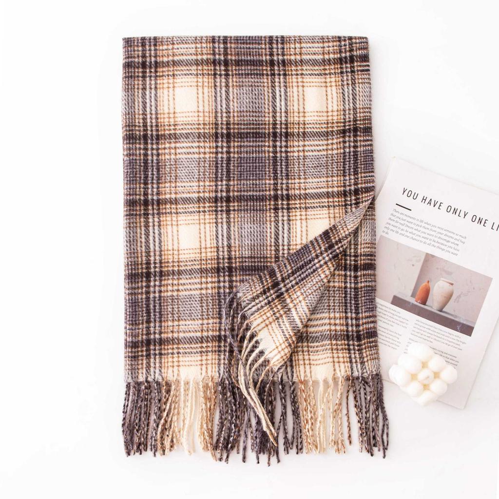 Gentle Gradient Color Small Plaid Scarf High End Girls Winter Couple Student Scarf Warm Thickened Scarf Shawl