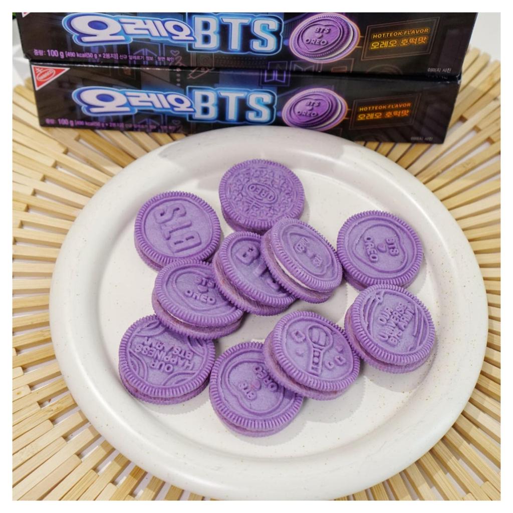 Hotteok Edição Limitada BTS x Oreo (Panqueca Doce Coreana) Conjunto de Presente com 3 Tipos de Manga para Copo Flavor Cookie + BTS V