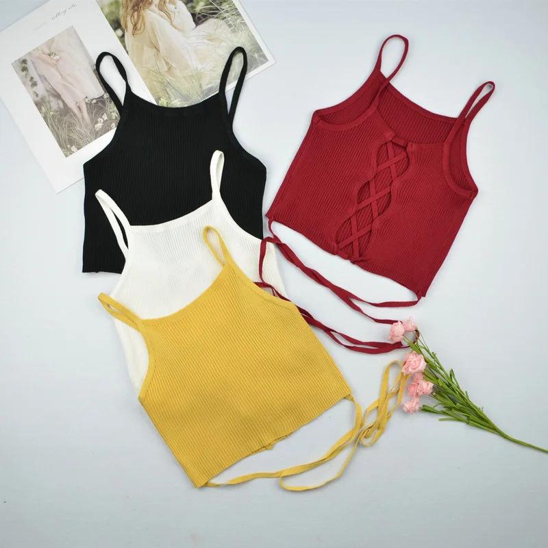Summer Crop Tops Women Sleeveless Sexy Bandage T-Shirt Top Fashion Black Lace Up Tank Top Tumblr Ladies