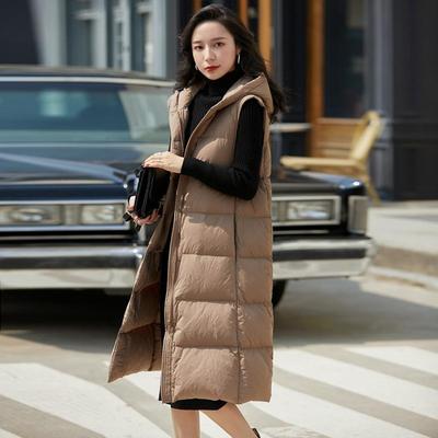 Autumn and Winter New Thickened Hooded Down Jacket Vest Women's Extended Down Vest Jacket Over the Knee Vest