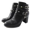 Great Short Boots With Rock Studs Black Leather Women 35.5 Used