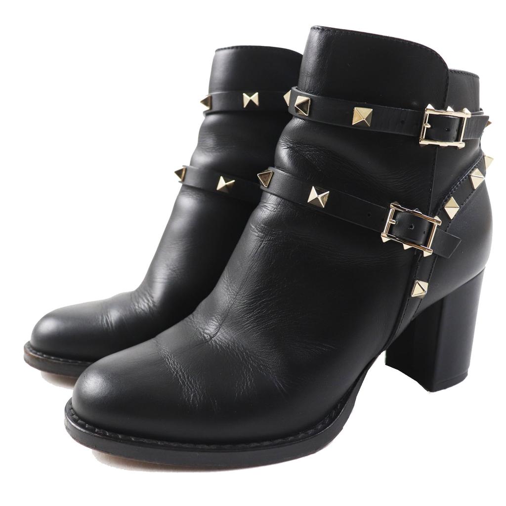 Great Valentino Garavani Short Boots With Rock Studs Black Leather Women 35.5 Used