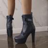New belt buckle strap side zipper short boots knight boots water platform thick high heels large size boots