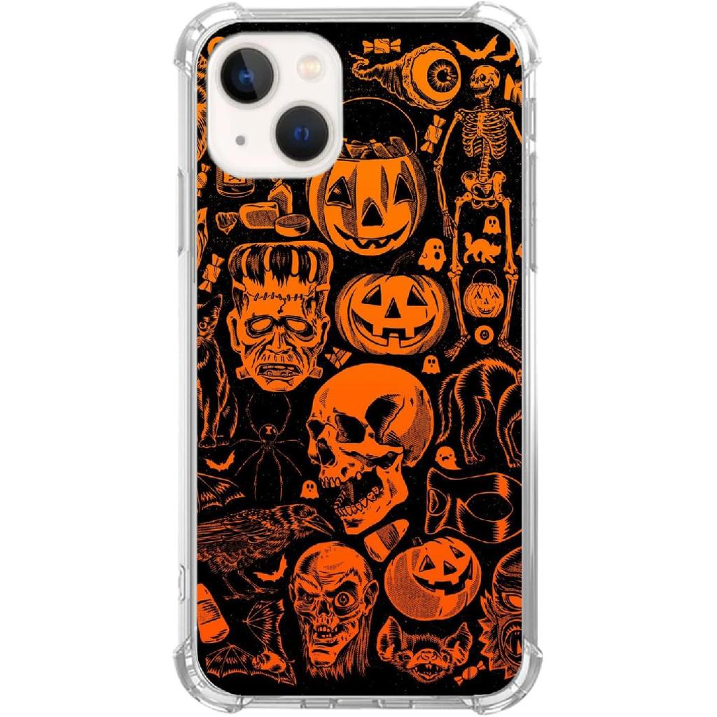 Witchy Halloween Skull Case Compatible with iPhone 13, Spooky Halloween Pumpkin Case for iPhone 13, Cool Cute TPU Bumper Phone Case Cover