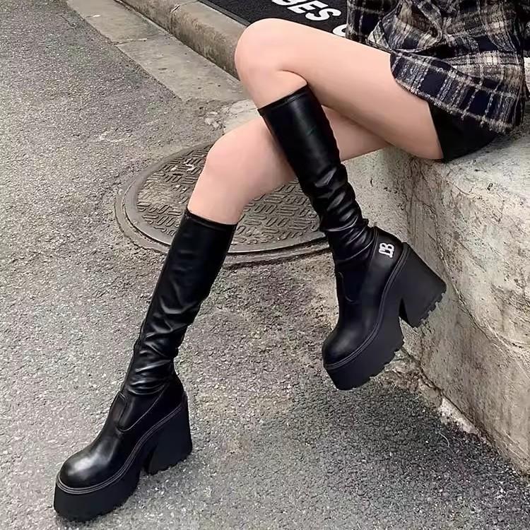 Qiao Feifei Boots Women's New High-end Foreign Thick-soled Boots Elastic Sleeve High Boots
