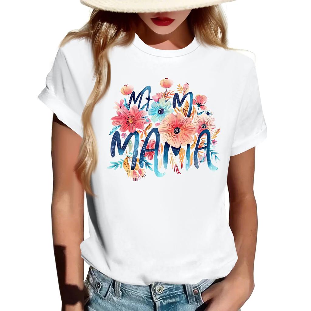 Women's Top Round Neck Casual Printed Short-sleeved T-shirt Top