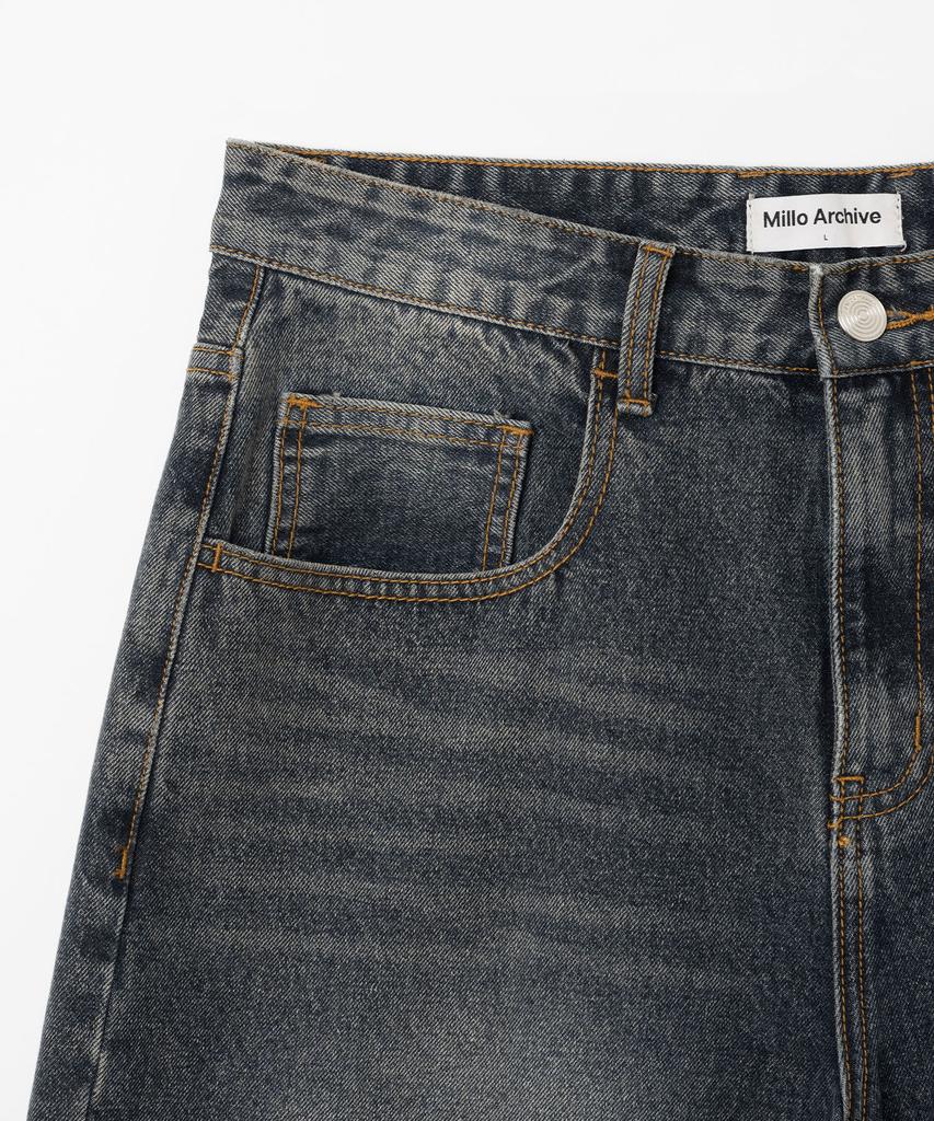MILLO ARCHIVE Layered Washed Denim Bermuda Pants [Deep Blue]