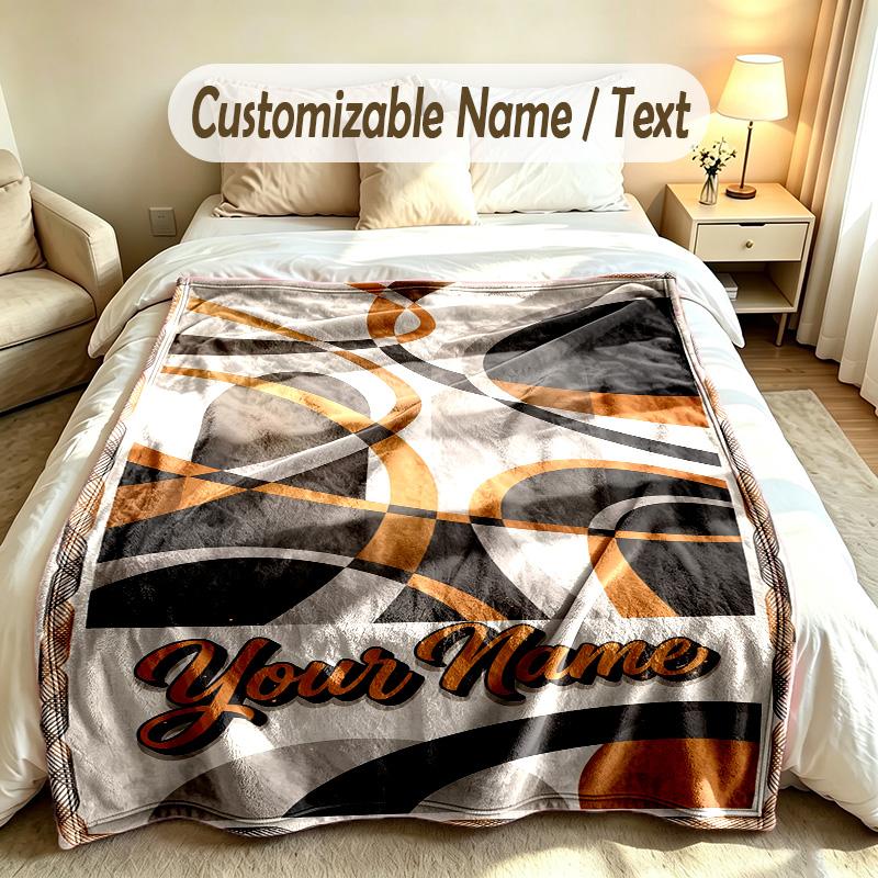 Abstract Geometric Theme Custom Blanket Personalized Name & Text Customized Soft Warm Throw Blanket Home Decor
