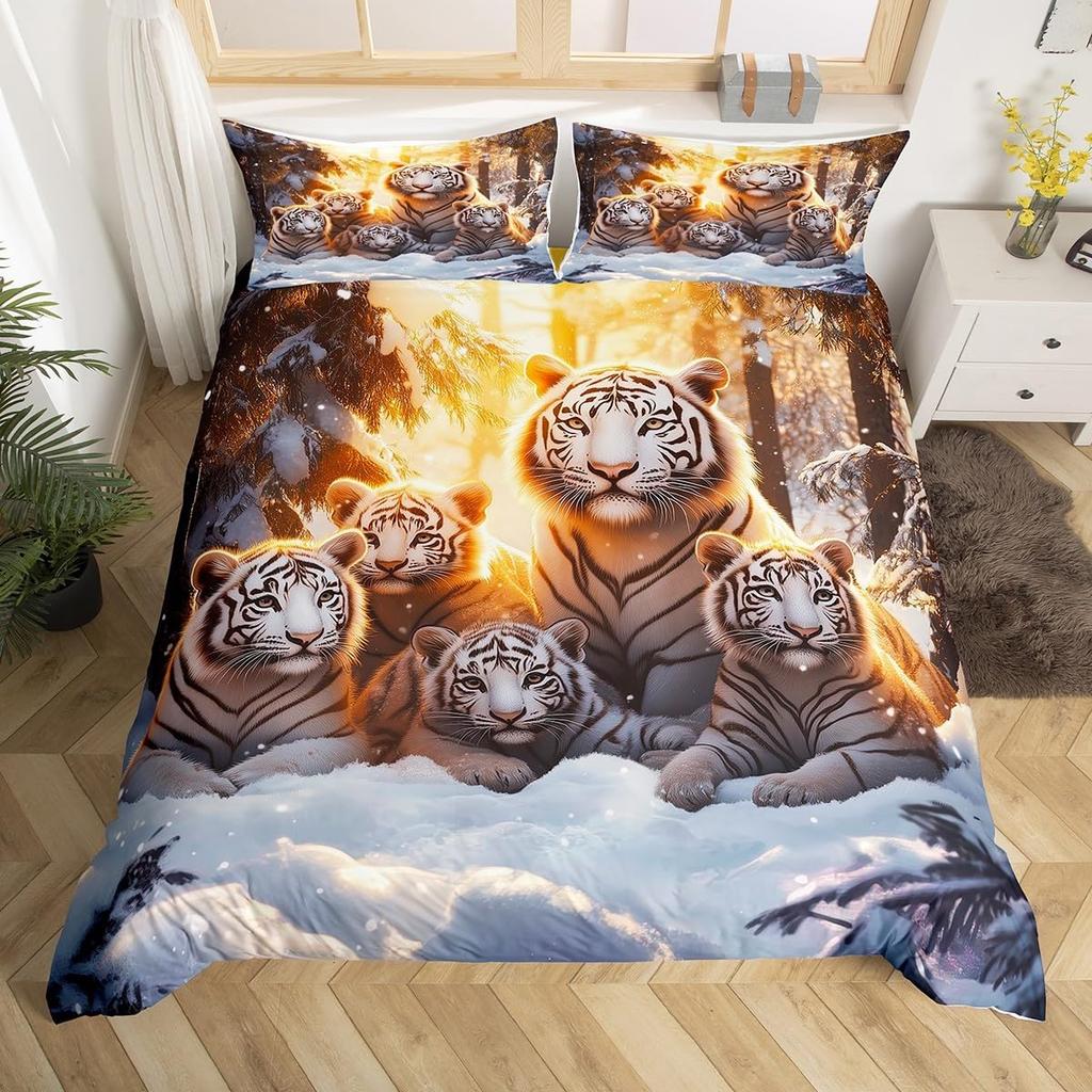 Tiger Duvet Cover Set Twin Queen for Boys Girls Wild Animal Print Bedding Set Soft Microfiber Comforter Cover with 2 Pillow Sham
