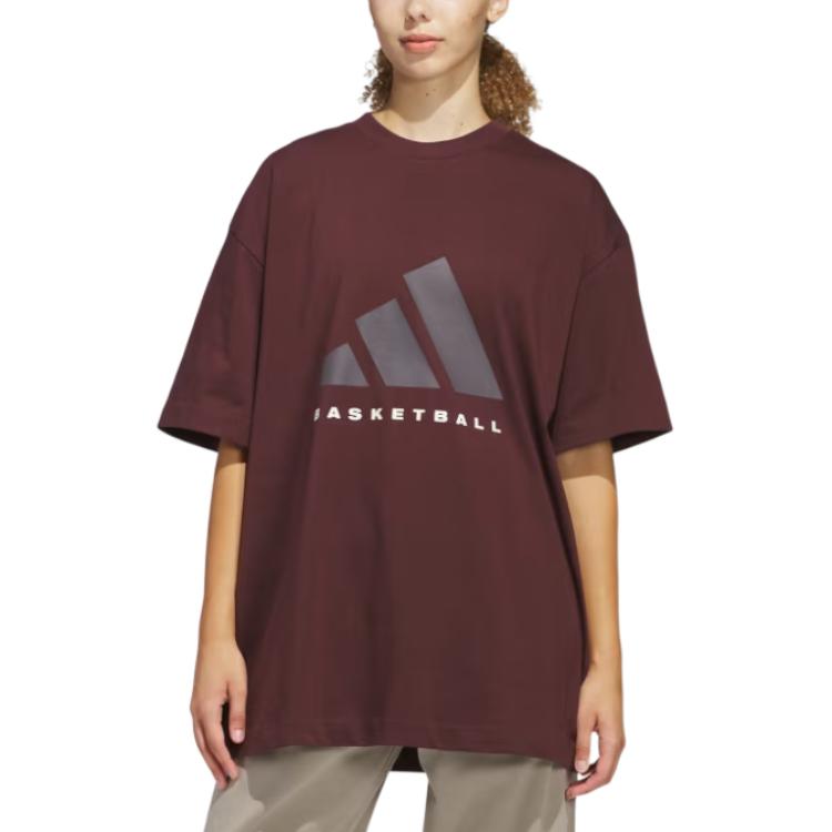 Adidas Basketball Gender Neutral Fashion Round Neck Comfortable Short Sleeve T-Shirt Unisex Tops Aurora-Red Ruby JD6128