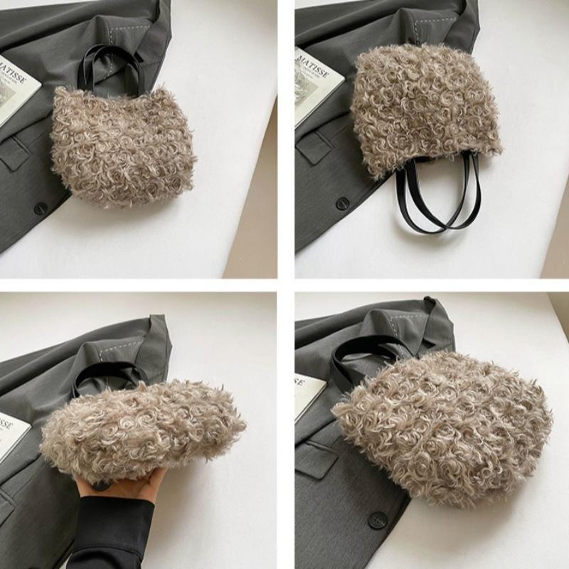 Simple Soft Plush Shoulder Bags for Women Versatile Solid Color Ladies Winter Furry Bag Lightweight Female Handbag Casual Tote
