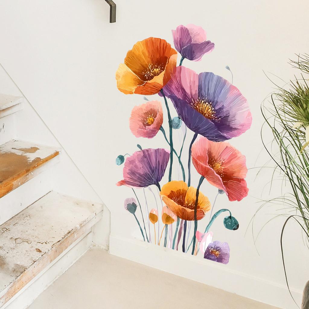 Creative Poppy Flower Wall Sticker for Bedroom Living Room Study Wall Decoration