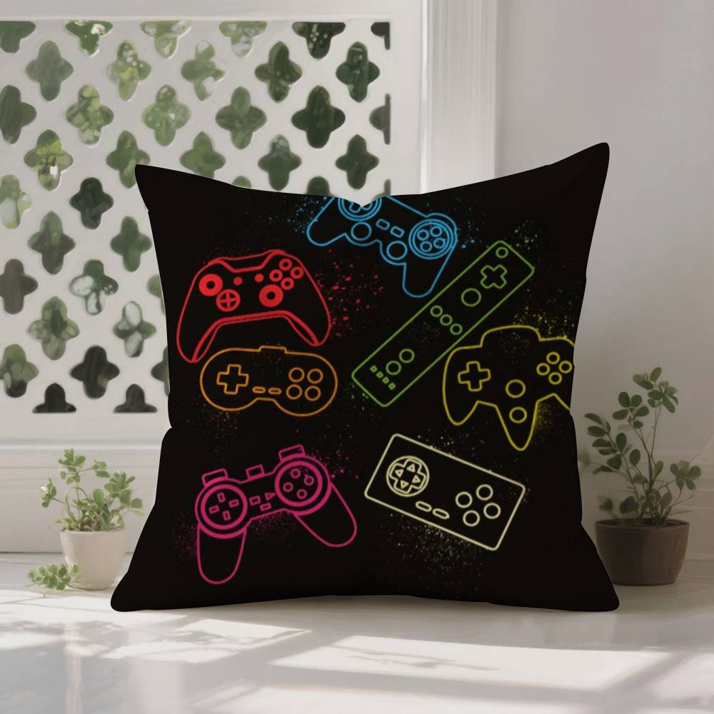 Colorful Graffiti Game Gamepad Pillow Case  Anti-dustmite Pillowcase Invisible zipper silky Sofa cushion cover
