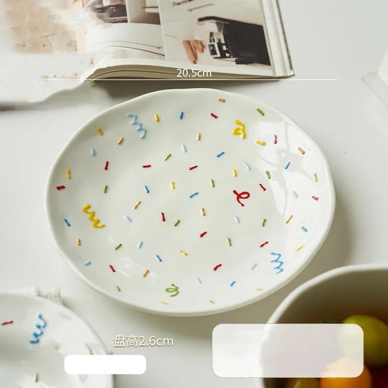 Cute Round Relief Ceramic Plates High End Sushi Shop Delicious Ramen Bowls Household Creative Fish Plate Exquisite Tableware