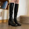 White Gentle High Heel Skinny Boots Women's French Square Head Belt Buckle Back Zipper with Coat Boots