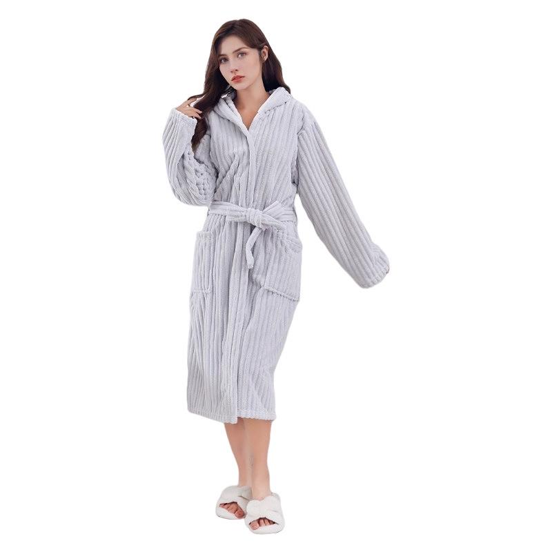 Women's Hooded Candy Stripe Bathrobe - Absorbent Sleepwear with Drawstring