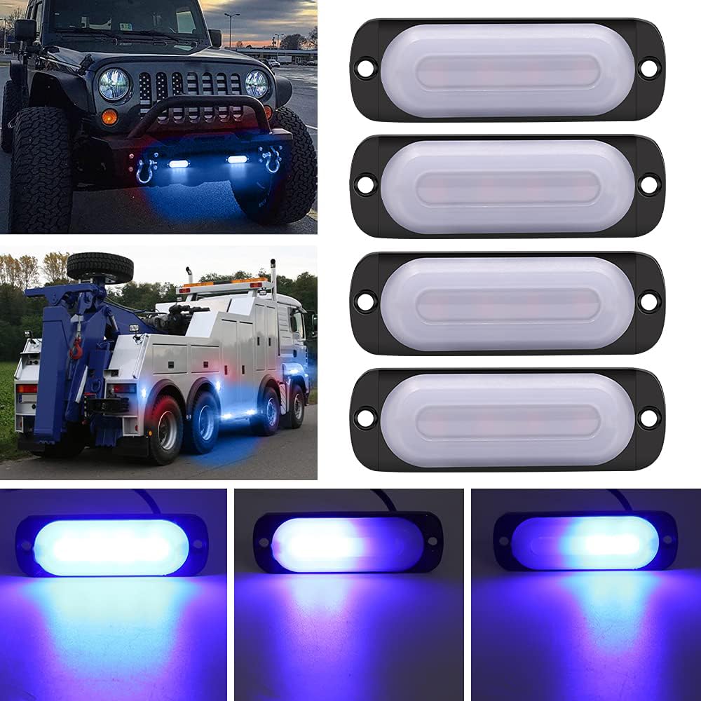 Truck Side Marker LED Blue Strobe Flashing Warning 4 Emergency Grille Trailer Side Marker Set of 4 X-STYLE Lights, 12V/24V, Lights, Ultra-Thin, LEDs,