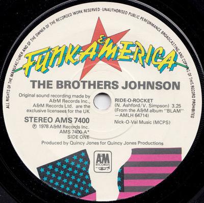 7-tums Skiva BROTHERS JOHNSON - Ride-O-Rocket AMS7400 A&M Records 1978 UK Soul/Funk Begagnad
