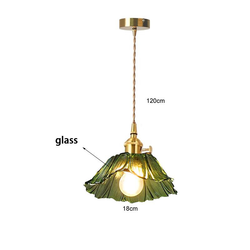 Retro Lotus-shaped Glass Pendant Lamp for Home Cecoration Lighting Dining Room Bedroom Bedside Long-line Ceiling Lamp Store Lamp