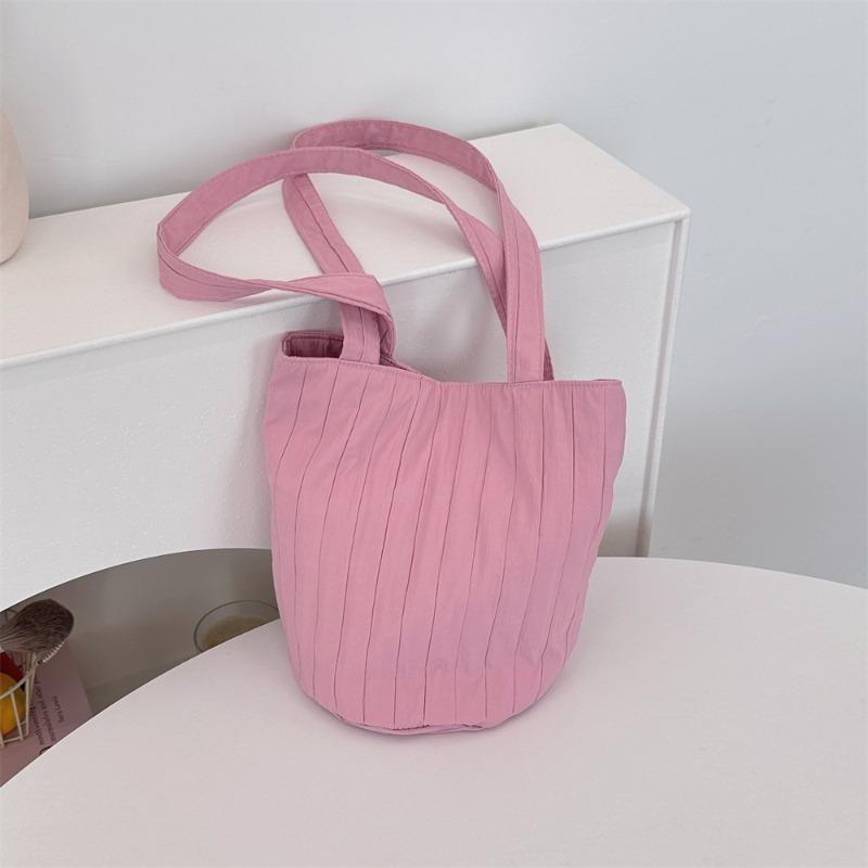 4 Bags Women's Shoulder Striped Pleats Solid Color Bucket Bag Niche Simple Portable Portable Shopping Bag Women