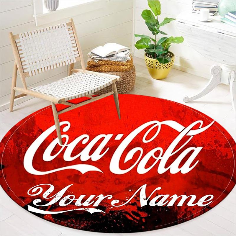 Coca Cola Rainbow Custom Name Round Area Rug Carpet Rug For Living Room Bedroom Sofa Playroom Decor Nonslip Floor Mat