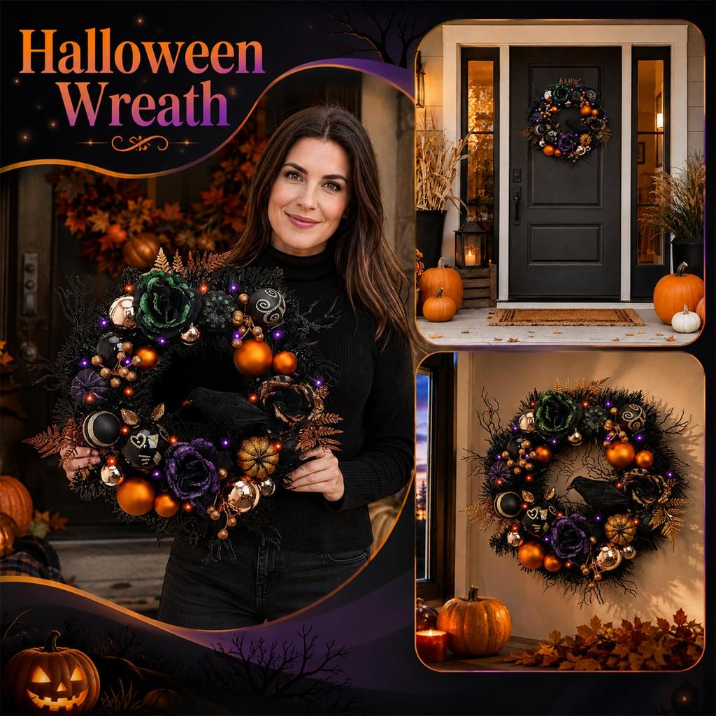 Halloween Wreath with Dry Twigs for Fall Door Decoration, Home Front Door Decor