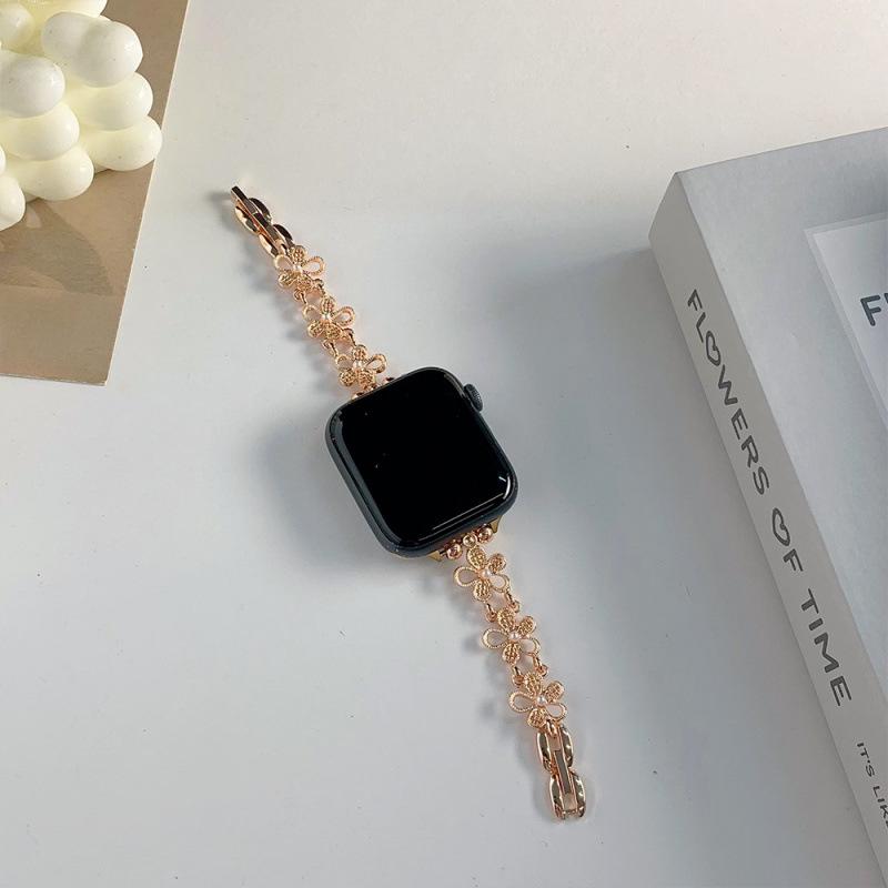 

Three Flowers Metal Chain Band for Apple S11, iWatch 10 9 8 7 6 SE, Huawei GT6, Xiaomi 9PRO Huawei GT5-46mm розового золота