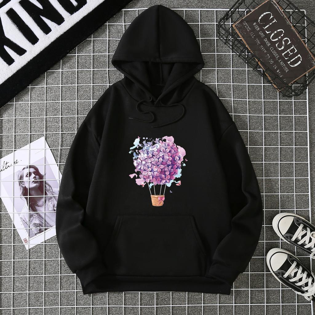European and American printed hooded long-sleeved women's sweater large size European size loose