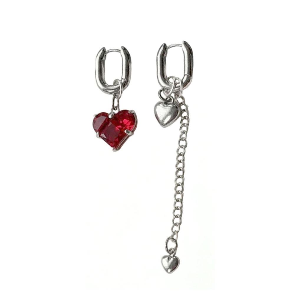 Titanium Steel Asymmetrical Heart Zircon Long Tassel Dangle Earrings Minimal Elegant Fashion Women Daily Party Jewelry Gift