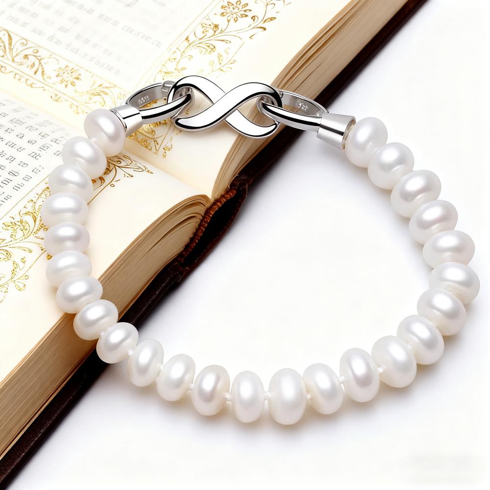 HENGSHENG Freshwater Pearl Bracelet With White Silver Clasp, 8-9mm AAAA Semiround Pearls For Mother's Day Bracelet 18cm Length
