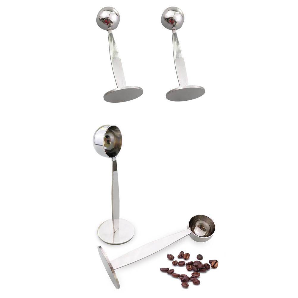 New Coffee Scoop Portable Stainless Steel Stand 2 In 1 Coffee Powder Measuring Scoops Tamper Spoon Tools Coffee Special Spoon